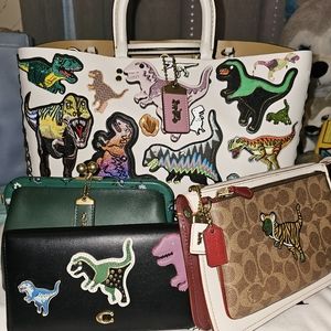 Coach chalk Rogue tote with DIY rexy design
